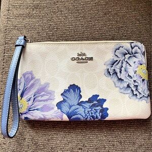 Coach Wristlet with Blue and Purple Floral Design